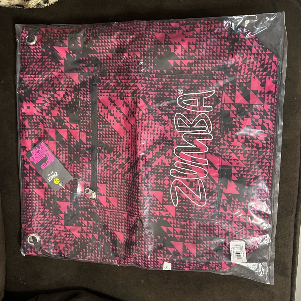Zumba Fitness Pink and Black Drawstring Bag